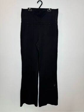 Ibex Black High-Waist pull on Flared organic cotton merino wool Pants medium
